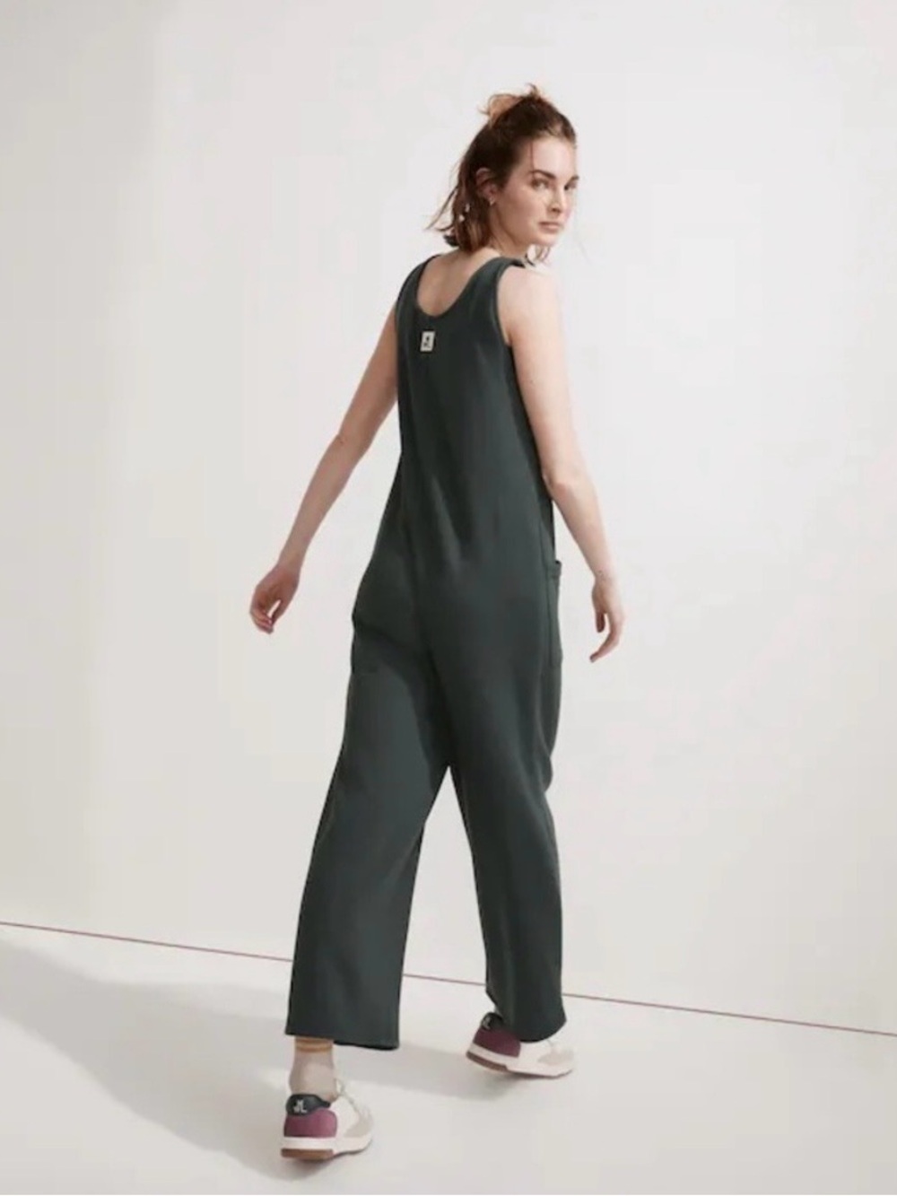 Madewell Dark Green Sleeveless Wide-Leg Jumpsuit with Front Pockets